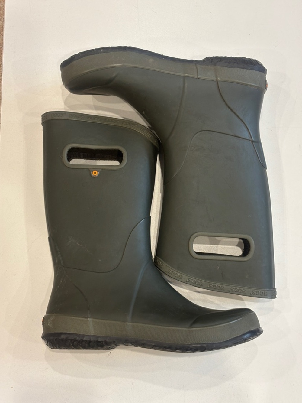 Bogs Kids Olive Rubber Rain Boots with Easy-Grip Handles